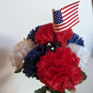 NWT Red White Blue Faux Floral Carnations Bouquet US Flag 4th of July Michael's